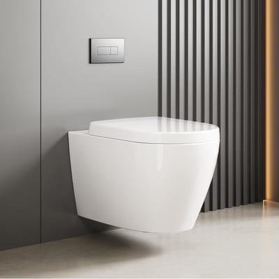 Wandtoiletset keramiek met softclose deksel | spoelrandloos D-vorm 55,5 cm
