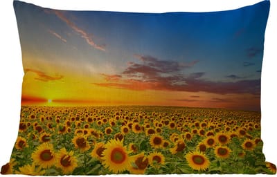 Buitenkussens - Tuin - Bloemen - Zonnebloem - Zonsondergang - Nacht - Oranje - 50x30 cm