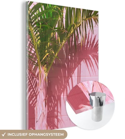 MuchoWow® Glasschilderij 30x40 cm - Schilderij acrylglas - Plant - Zomer - Tropisch - Roze - Foto op glas - Schilderijen