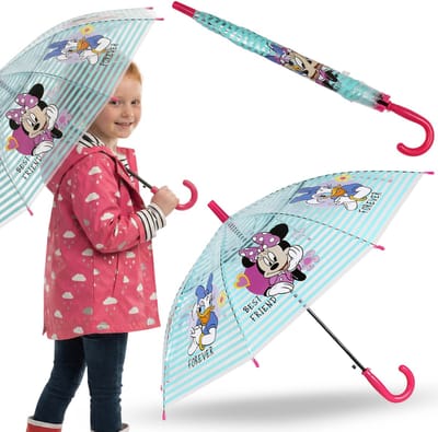 DISNEY Minnie Mouse Kinderparaplu voor meisjes, opvouwbare, doorzichtige automatische paraplu
