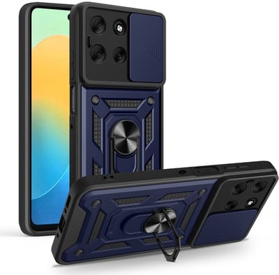 MobyDefend Hoesje - Geschikt voor Motorola Moto G56 - Pantsercase Met Draaibare Ring - Blauw
