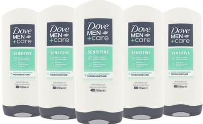 Dove Men Sensitive Douchegel 5 x 400 ml Voordeelverpakking - Voor mannen met een droge, gevoelige huid - Reinigt het lichaam, gezicht en haar