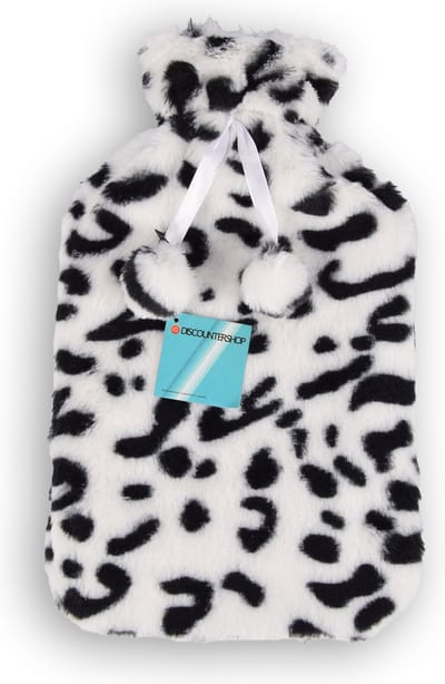 Discountershop Warmwaterkruik met Zachte Hoes voor Kinderen - Wit & Zwart - Cheetah Print - 1.75L - 33x20x1.5 cm - Max. 40 Graden