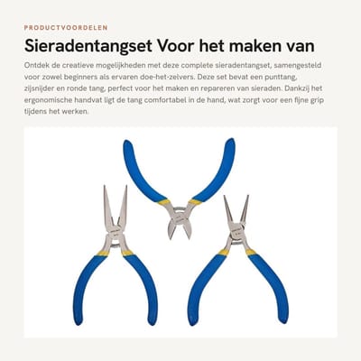Dailygoods- Sieradentangset 3 Stuks - Punttang 125 mm - Zijsnijder 105 mm - Ronde Tang - Creatieve Ambacht - Uitzonderlijke Ervaring - Sieradengereedschap