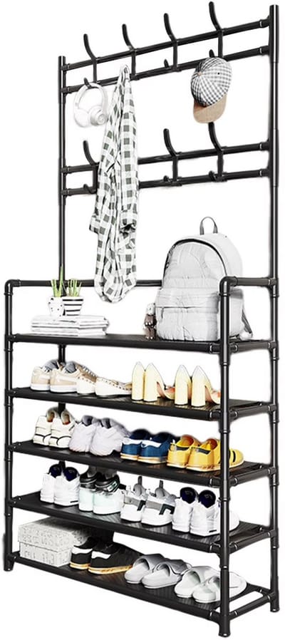 JOYNEXTBUY - Kapstok met Schoenenrek - Garderoberek - Kapstokrek - Halmeubel met schoenenrek - Multifunctioneel - Schoenenrek met kapstok - Zwart