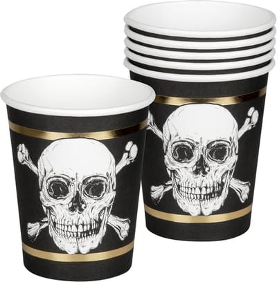 Boland - Tafeldecoratie - Bekertjes Piraten Doodshoofd 25cl Karton Zwart/wit 6 Stuks