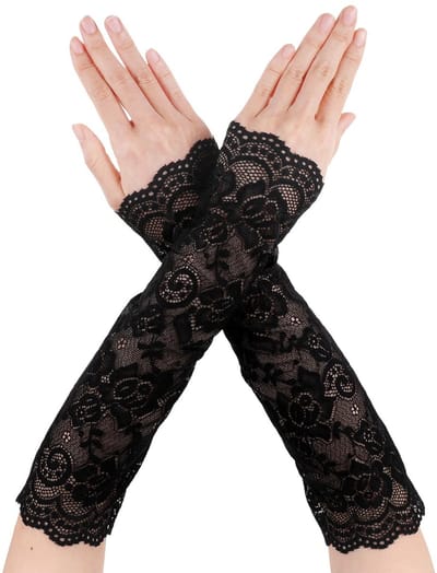 Store_7 - Dames Halfvinger Handschoenen - Kanten Bruidsaccessoires - Zwart - Elegante Lange Kant - Perfect voor Bruiloft en Festival - Eén maat