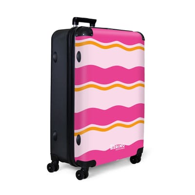 NoBoringSuitcases.com® - Koffer groot - Reiskoffer lichtgewicht - Golvende strepen in roze en oranje - Rolkoffer met 4 wielen - Grote trolley XL - 98 liter bagage