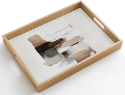 Dienblad hout 50x35 cm - Schootdienblad - Penseelstreken - Balans - Beige - Bruin - Borrelplank rechthoek - Plateau dienbladen