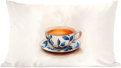 Sierkussens - Kussentjes Woonkamer - 60x40 cm - Theekop - Bladeren - Blauw