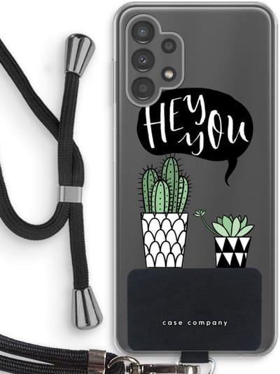 Case Company® - Hoesje met koord geschikt voor Samsung Galaxy A13 4G hoesje met Koord - Hey you cactus - Telefoonhoesje met Zwart Koord - Bescherming aan alle Kanten en Over de Schermrand