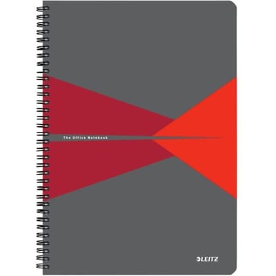 Leitz Office-notitieboek, A4-formaat, 90 geruite vellen, 360° openklapbaar, spiraalbinding, kunststof omslag, FSC®-gecertificeerd, rood