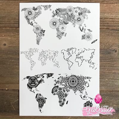 GetGlitterBaby® - Henna Plak Tattoos / Tijdelijke Tattoo / Nep Tatoeage / Fake Festival Tattoes / Temporary Face Body Glitter Tattoo Sticker - Wereldkaarten