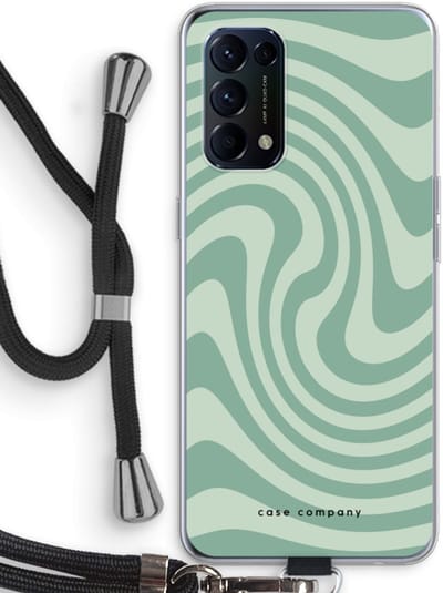 Case Company® - Hoesje met koord geschikt voor Oppo Find X3 Lite hoesje met Koord - Swirl Groen - Telefoonhoesje met Zwart Koord - Bescherming aan alle Kanten en Over de Schermrand