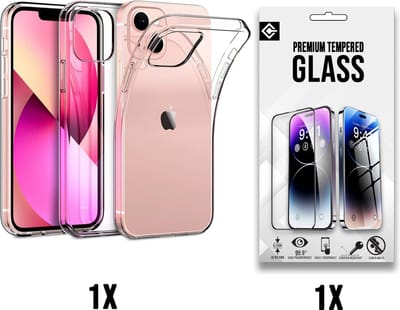 Casemania Hoesje Geschikt voor Apple iPhone 15 Transparant / Glazen Screenprotector - Siliconen Back Cover