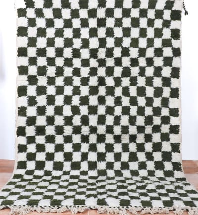 Poufs&Pillows Modern geruit tapijt groen-wit - 250 x 150 cm - Handgeknoopt vloerkleed, hoogpolig tapijt, geblokt tapijt