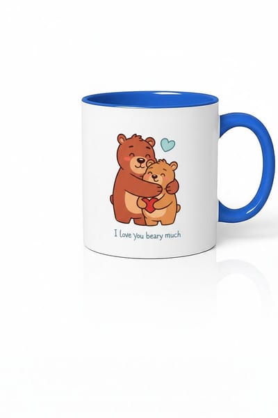 Liefdevolle Beren Mok | 'I Love You Beary Much' | Wit & Blauw Design | Valentijn & Liefdes Cadeau