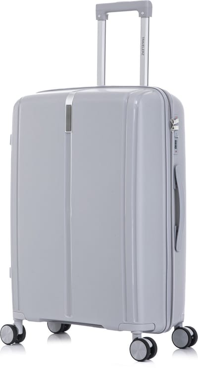 TRAVELERZ - Valencia - Medium koffer - 67L - 66x44x26cm - Polypropyleen - Harde schaal - Cijferslot - Lichtgewicht - Flexibel - Duurzaam - Dubbele wielen - Spinner wielen - Asgrijs
