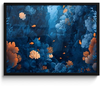 Poster in lijst - Fotolijst 70x50 cm - Posters - Koraalrif - Vissen - Oceaan - Blauw - Posterlijst zwart - Decoratie - Wanddecoratie woonkamer - Muurdecoratie slaapkamer
