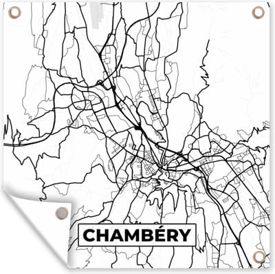 Tuin poster Plattegrond - Chambéry - Kaart - Frankrijk - Stadskaart - Zwart wit - 200x200 cm - Tuindoek