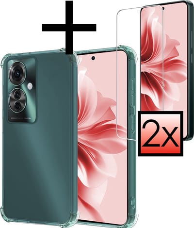 Hoesje - Met Screenprotector - 2 Stuks - Geschikt voor OPPO Reno 11F - Sterk & Shockproof - Siliconen Case - Back Cover - Telefoon Hoes - Shock Proof - Transparant