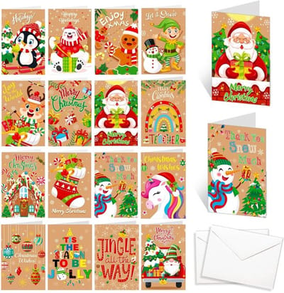 Kerstkaarten set 32 stuks - Kleine kerstkaarten - Wenskaarten zonder tekst - Envelopset - 16 kerstpatronen - 8 x 11 cm