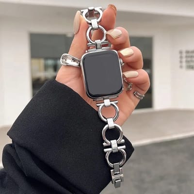 MY PROTECT - Luxe Metalen Circle Bandje - Geschikt Voor Apple Watch Bandje - Series 1/2/3/4/5/6/7/8/9/10/SE/Ultra - 44mm - 45mm - 46mm - 49mm - Zilver