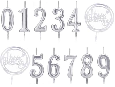Genummerde Taartkaarsen - Verjaardagskaarsen Cijfers - Feestelijke Viering - Compleet Cijferassortiment - 12 Stuks - Zilver