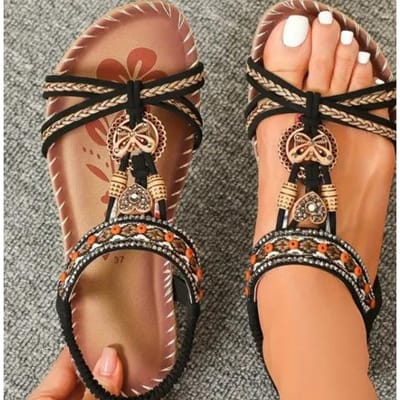 Bohemian Instappers Dames Teenslipper Zomer Platte Schoenen Grote Maat 43 Ronde Neus Strass Gladiator Sandalen 35 brown