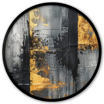 Poster in lijst Rond - Fotolijst 40x40 cm - Posters - Modern - Goud - Grijs - Patroon - Ronde posterlijst zwart - Decoratie - Wanddecoratie woonkamer - Muurdecoratie slaapkamer