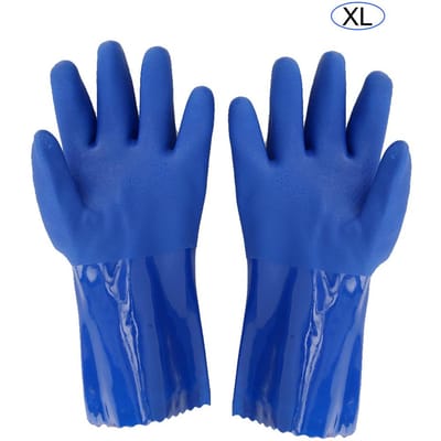 PVC Chemisch Bestendige Handschoen Gebreide Katoenen Gevoerd Rechte Mouw Veiligheidshandschoenen Antislip(XL ) XL blue