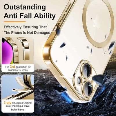 Magnetic Clear Silicone hoesje met geïntegreerde Camera Lens Protector - schokbestendig [Magsafe Magnetische Ring Case] - Goud- Geschikt voor iPhone 14