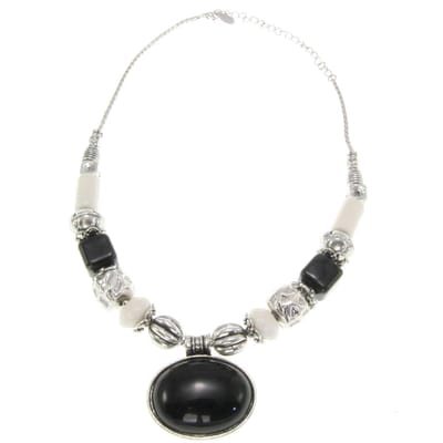 Behave ketting - Decoratieve kralen en ovaalvormige hanger - Mode accessoires - Nikkelvrij - 42 cm