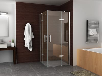 Wiesbaden Double hoekinstap cabine met 2 draaideuren 900 x 900 x 2000 x 8 mm nano helder glas/chroom