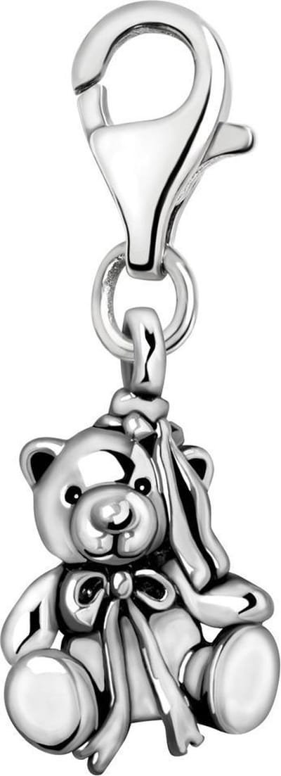 Quiges – Charm – Hanger - 3D Teddybeer - Verzilverd - karabijnslot - geschikt - voor - Bedelarmband - QHC065