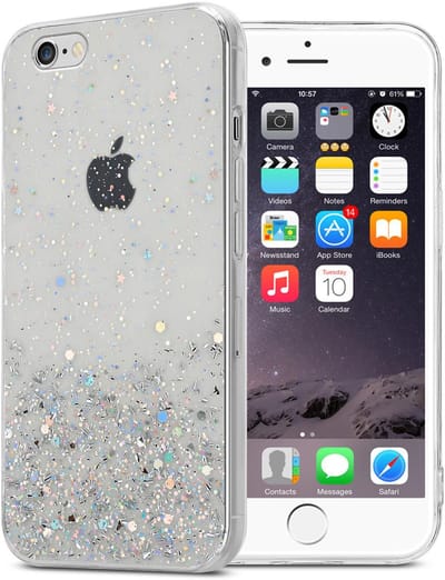 Cadorabo Hoesje geschikt voor Apple iPhone 6 / 6S in Transparant met Glitter - Beschermhoes van flexibel TPU silicone met fonkelende glitters Case Cover Etui