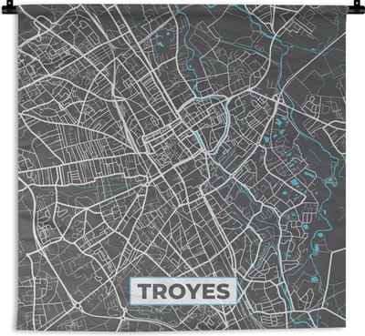 Wandkleed - Wanddoek - Troyes - Frankrijk - Plattegrond - Kaart - Stadskaart - 180x180 cm - Wandtapijt