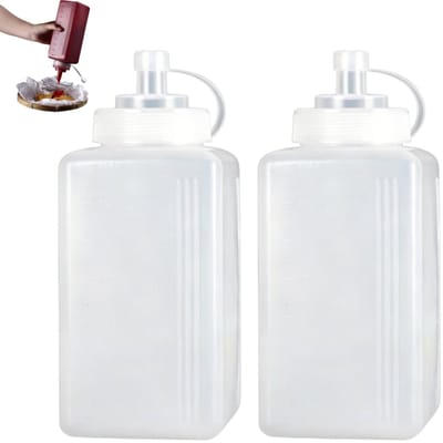 Sausfles - Knijpfles - Specerijenfles - Keukenhulpmiddel - Geschikt voor thuis, restaurant, bakken en koken - Wit - 7,5*7,5*19 cm - 600 ml - Diameter opening: 1,6 cm