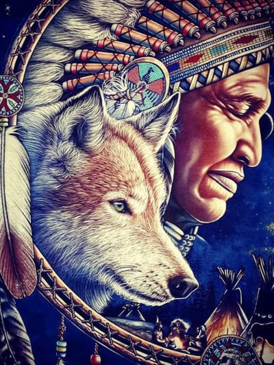 TOPMO- Stamhoofd Wolf- 40 x 50 CM - Diamond painting pakket - HQ Diamond Painting - volledig dekkend - Diamant Schilderen - voor Volwassenen – ROND
