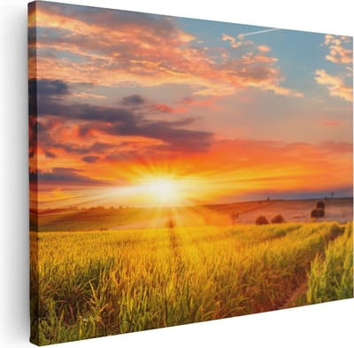 Artaza Canvas Schilderij Korenveld - 40x30 cm - Klein - Wanddecoratie Zon - Muurdecoratie Landschap - Kamer Accessoires Natuur
