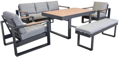 Mattheo Loungeset - Tuinset - 5 Delig - 8 Zitplaatsen - Aluminium - Antraciet