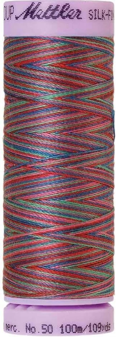 AMANN SILK-FINISH COTTON, MULTI-COLOR GAREN, BLAUW-ROOD-ROZE, 100M, COL. 9836, PER STUK