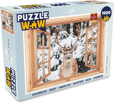 Puzzel Doorkijk - Hert - Sneeuw - Winter - Bos - Dieren - Legpuzzel - Puzzel 1000 stukjes volwassenen