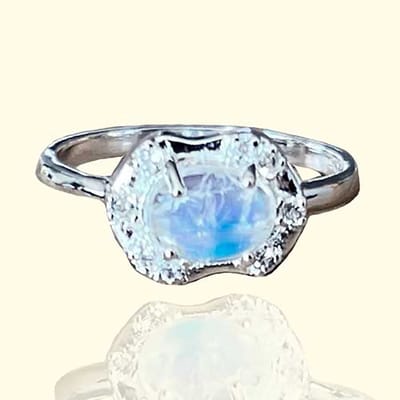 Natuursieraad - 925 sterling zilver regenboog maansteen ring maat 15.50 - luxe edelsteen sieraad -