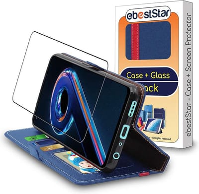 ebestStar - Hoes geschikt voor Realme 9 / 9 Pro 5G, Wallet Etui, Book case hoesje, Donkerblauw, Rood + Gehard Glas