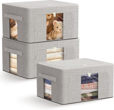Dailygoods - 3 Stuks 66L Opbergzakken voor Kleding met Metaal Frame