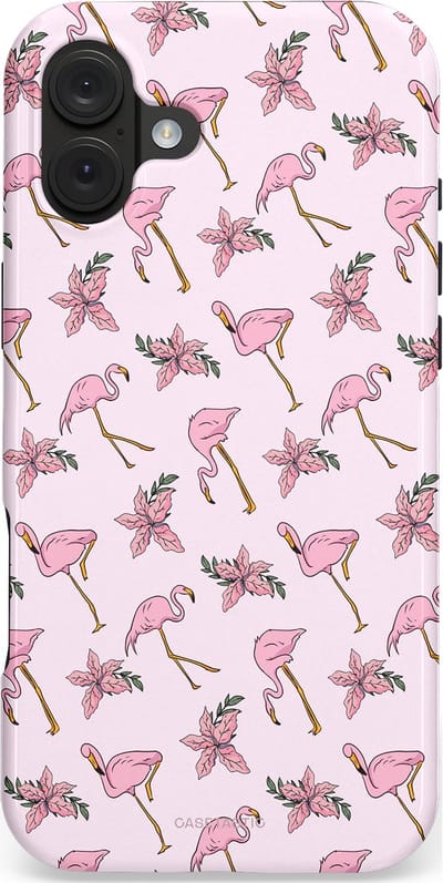 Casetastic hoesje geschikt voor Apple iPhone 16 Plus - MagSafe - Dubbellaagse bescherming - Tropisch Roze Flamigo Bloemen Paradijs - Fashion Case - Lichtgrijs Wit Lichtroze