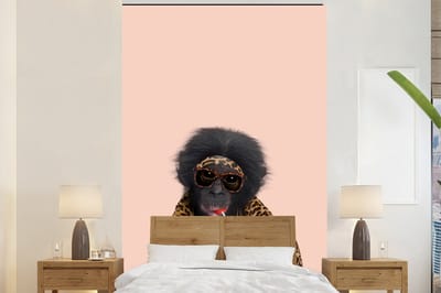 Fotobehang dieren - Fotobehang - Aap - Dieren - Zonnebril - Panterprint - Lolly - 200x300 cm - Behang - Dieren behang