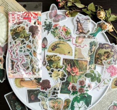 New Age Devi - Creëer een unieke stijl met Washi Stickers - Retro Bloemen en Waaier - 60 Stuks - Voor Bullet Journals, Scrapbooking en meer!