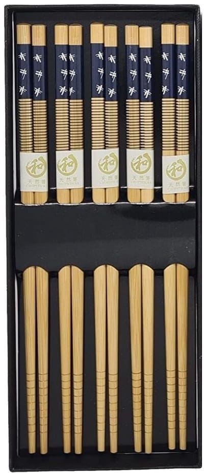 Chopsticks - Eetstokjes - Hout - 5 paar - 22,5 cm - Herbruikbaar - Japanse stijl - Sushi Giftset